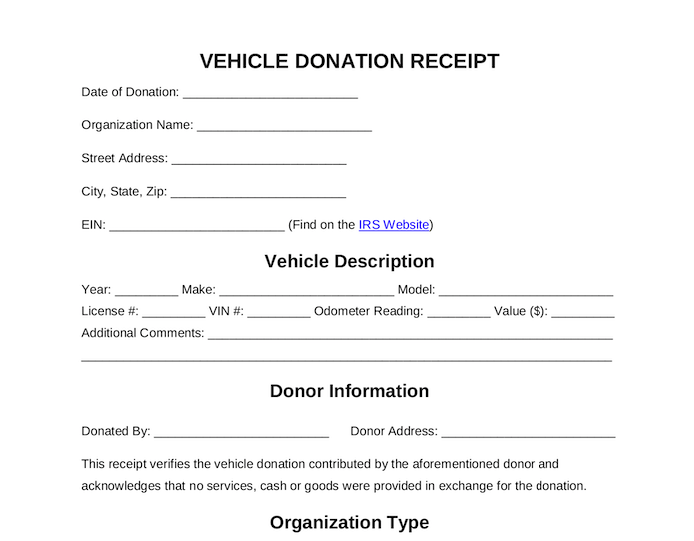 car donation receipt sample